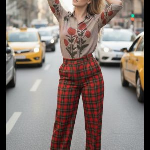 CAMISA DE ALGODÓN DE MANGA LARGA EN TONOS BURDEOS (CUADRITOS)