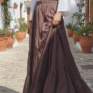 FALDA DE SEDA, ESTILO BOLLYWOOD, EN TONO BERENJENA