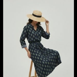 CAMISERO DE ALGODÓN, FONDO AZUL MARINO CON FLORES EN VERDE