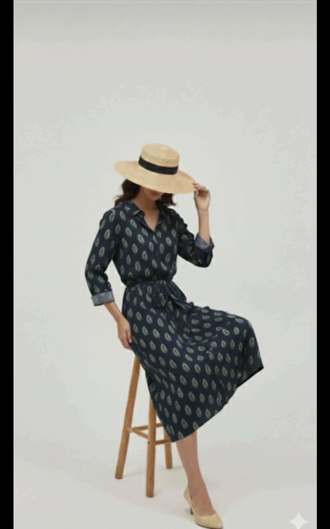 CAMISERO DE ALGODÓN, FONDO AZUL MARINO CON FLORES EN VERDE