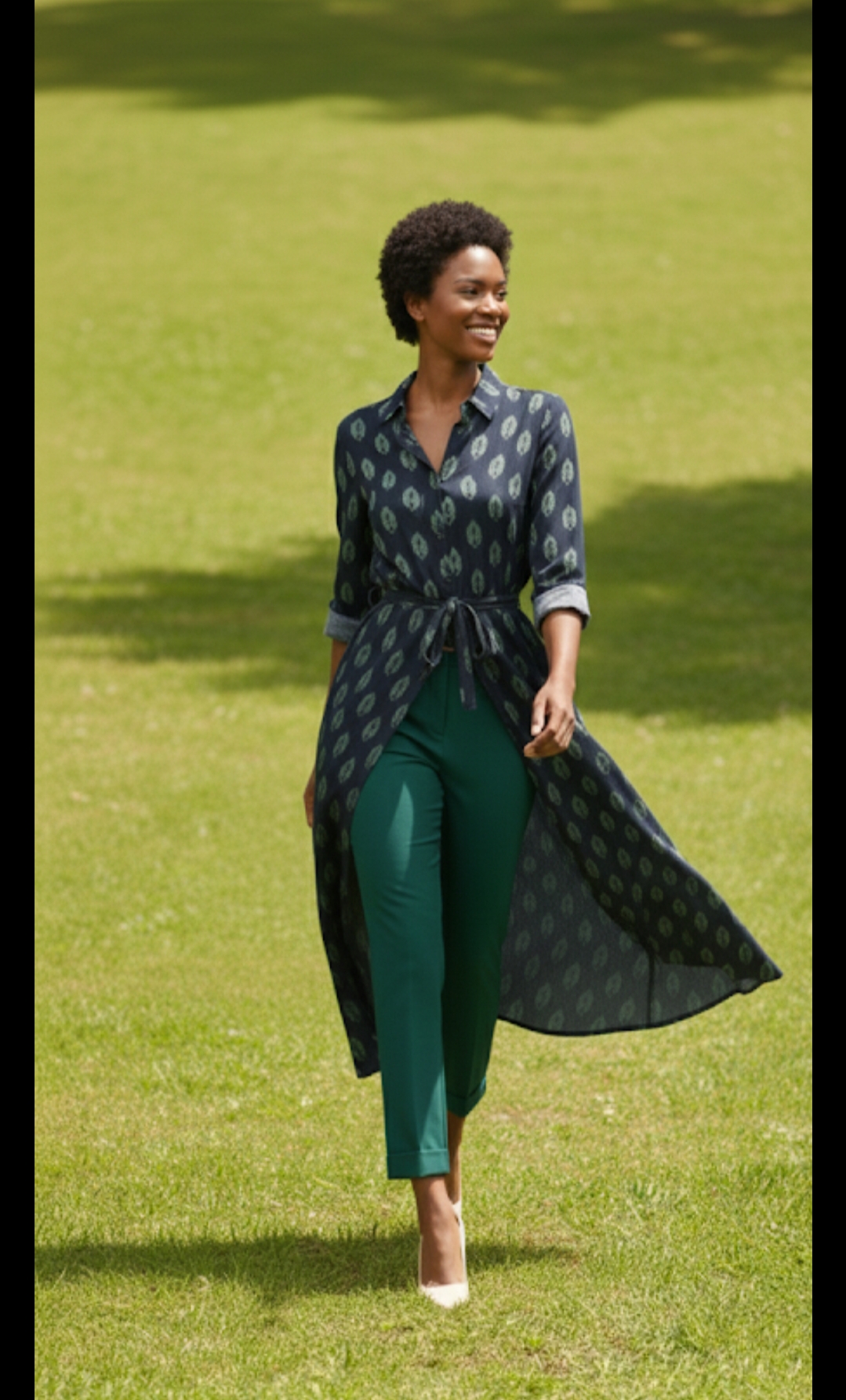 CAMISERO DE ALGODÓN, FONDO AZUL MARINO CON FLORES EN VERDE - Imagen 3